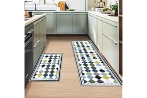 MIQEBX 2 Pcs Kitchen Rugs and Mats, Anti Fatigue Kitchen Rug Sets,Comfort Floor Mats Washable Non Slip Kitchen Rug Runner for Office Sink Laundry (Geometry A, 43x150cm+43x75cm)