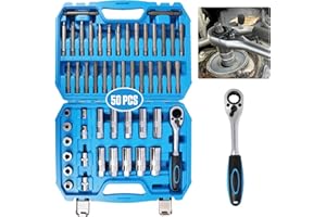 50 Pièces Outil Demontage Amortisseur Voiture - PARAOUTIL Coffret Demontage Tete Amortisseur avec Cliquet, Jeu de Clés à Douille pour le Démontage de L'écrou de L'amortisseur de Jambe de Suspension
