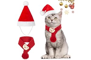 MELLIEX 2-częściowy kostium kota bożonarodzeniowego, kostium dla psa, koty, psy, szalik świąteczny, czapka bożonarodzeniowa, zestaw akcesoriów do kostiumów dla zwierząt domowych