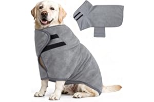 Kiiwah Hundebademantel Extra Saugfähig, Bademantel Hund Schnelltrocknend mit Klettverschluss Mikrofaser Hundehandtuch Bathrobe für Große Mittel und Kleine Hunde (L)