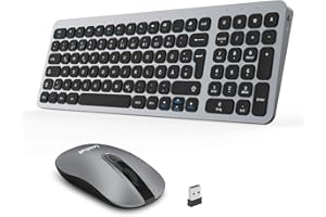 LeadsaiL, kabelloses Tastatur- und Maus-Set, 2.4 G, leise-schlank-Kombination (QWERTZ, deutsches Layout) mit 2-in-1 USB Nano Empfänger, für PC, Desktop, Laptop, Windows XP / 7 8 10, Mac, Grau