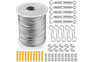 HZSOOCH 30m/2mm Garden Wire For Climbing Plants, Stainless Steel Wire Rope Kit, M5 Turnbuckle Wire Tensioner Kit, Fence Wire Roll Kit, Cable Railing Kit, Garden Wire Tensioner Kit