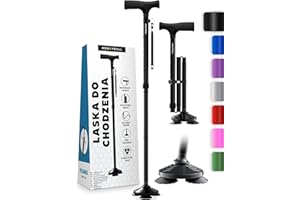 HONEYBULL Laska do Chodzenia dla Mężczyzn i Kobiet - Składana, Regulowana, Wolnostojąca, Z Obrotową Końcówką, Wytrzymała | Laski do Chodzenia dla Seniorów i Dorosłych