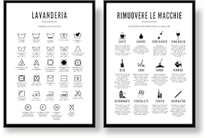 EQUIK PRODUCTS Poster per la Lavanderia | Decorazione Lavanderia, Lavatrice, Lavaggio | Poster Rimuovi Macchie, Simboli Lavaggio | Cura Lavatrice, Vestiti