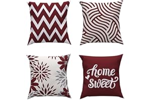 ROCK CLOUD Burgundy Cushion Covers Geometric 45 x 45 cm Set of 4 Decorative Throw Pillow Cover for Couch Modern Pillow Cases for Living Room Cushion Bed Outdoor Car Red and Gray Home Decor
