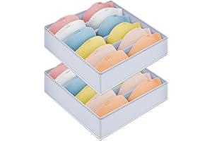 hinrey 2Pcs Boîte de Rangement Pliable et Lavable, Organisateur de Tiroir en Tissu Oxford pour Soutiens-Gorge/Leggins, Rangement sous Vêtement à 6 Compartiments-Gris Clair