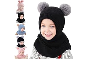 Siribelle Cagoule Enfant Bonnet Bebe Fille Garcon Chaud Bonnet d'hiver Enfant Ensemble Chapeau Hiver écharpes 2 en 1 Cagoule Bebe Tricot 1~5 Ans