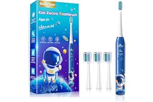 DADA-TECH Kids Electric Toothbrush 3-5-6-12 Rechargeable Childrens Electric Toothbrush with Timer 3 Modes Habit-Forming Stickers 31000VPM Power Junior Electric Toothbrush (Astronaut Blue)