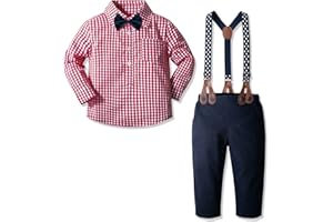 Yilaku Ensemble 4 pièces de vêtements pour petit garçon avec pantalon bretelles chemise et nœud papillon