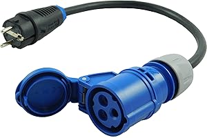 NWP Adaptateur CEE 230 V 16 A vers fiche Schuko - 3 x 2,5 mm² - Câble en Caoutchouc - IP44 - pour Camping, Caravane, Bateau, marchés, extérieur