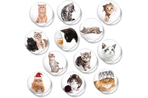 TUMYBCC Aimant Frigo Decoratif Puissant, Petit Aimant Rond pour Réfrigérateur de 3 Cm Tableau Blanc, pour Réfrigérateur en Verre, Cuisine, Bureau et école, Tableau d'affichage (12 Pièces, Chats)