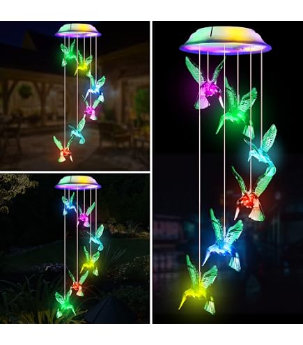 Solar Powered Color Changing LED Wind Chime - Dragonfly Theme Garden Light For Patio & Yard - View #2