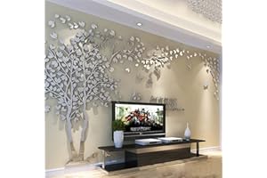 GUANGMU Stickers Muraux Arbre - Stickers 3D DIY Mural Autocollants Arts Décoration de la Maison pour le Salon Chambre Cadeau de Noel Garderie Sticker (Argent Gauche,M-250 * 130cm)