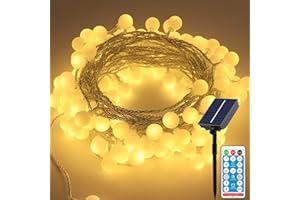 Meision Solar lichterkette Aussen 10m 100LED Kugel LED Outdoor Lichterkette mit 8 Modi + Timer + Fernbedienung Wasserdicht Solarlichterkette Außen Wetterfest für Garten, Balkon, Party, Warmweiß