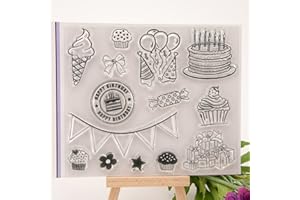 ECMQS Happy Birthday DIY Transparente Briefmarke, Silikon Stempel Set, Clear Stamps, Schneiden Schablonen, Bastelei Scrapbooking-Werkzeug