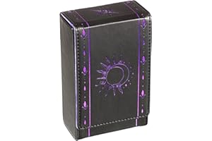 SUMTree Tarotkarten Etui Täglich Oracle Card Organizer Mondphase Veranstalter Schwarz und lila Kartenbox PU-Leder Aufbewahrungsbox für tarotkarten und kartenspiel (8.2x4.5x13.5cm) Sonne und Mondmotive