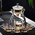 RORA Lazy Kungfu Glass Tea Set Semi Automatic Drip Rotating with Infuser Glass Teapot Set (6 Cups)