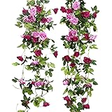 JUSTOYOU 2 pacchi 7.8FT 13 teste doppio colore artificiale finto ghirlanda di rose viti appese fiori di seta per la decorazio