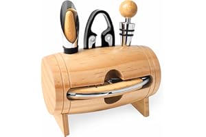 cailion Forme de Tonneau de Vin Tire-Bouchon de vin,Ensemble de Tire-Bouchon,Coffret Cadeau d'accessoires pour Le vin,Ensembles de Sommelier avec ouvre-Bouteille (Bamboo001)