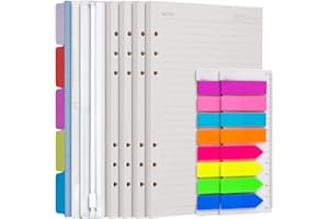 OMEYA Set di 4 ricambi di fogli formato A5, inserti per agenda personale per quaderno diario, divisori per raccoglitori 5 pezzi, tasche raccoglitore 3 pezzi-carta a righe