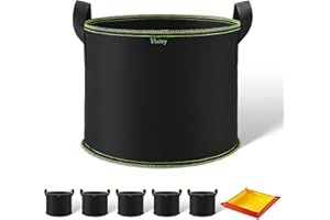 Vinitoy 3 Gallon Fabric Pots, 5 Pack 12L Grow Bags with Extended Handles, Heavy Duty Thickened Nonwoven Cloth Pots with 100cm x 100cm Repotting Mat for Tomatoes, Potatos, Vegetables