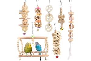 Vegena Set di 7 Giocattoli per Pappagalli e Uccelli, Posatoi da Masticare per Inseparabili, Gufi, Parrocchetti, Ara e Altri Uccelli Piccoli e Medi