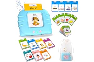 Sprechende Flash-Karten, Standard Deutsch-255 Blätter 510 Wörter, Sprechende Flash Karten Lernspielzeug für Kleinkinder 2-4 Jahre Alt, Interaktive Spielzeug für Jungen Mädchen Blau
