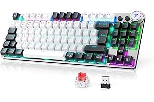 TECURS Mechanical Gaming Keyboard Wireless, 80% TKL Backlit Bluetooth Mechanical Keyboard Red Switch QWERTY, Tri-Mode (2.4G/BT5.0/Wired), Anti-Ghosting, LED Lighting for Computer/PC/Windows/Xbox