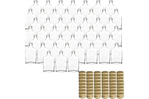 gouveo Lot de 48 bouteilles en verre flasque 40 ml avec bouchon à vis doré - mini bouteille 0,04 l à remplir - bouteilles en verre pour liqueur, whisky ou comme cadeau (FF040G)