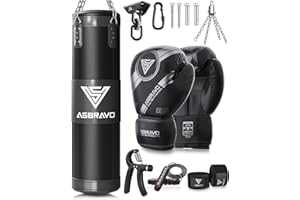ASBRAVO Saco de boxeo para adultos, juego de saco de boxeo pesado Oxford de 12 onzas, guantes para artes marciales mixtas, Muay Thai, kickboxing, gimnasio en casa, artes marciales (sin relleno)
