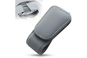 BILIONE Magnetic Leather Sunglass Holder, Eyeglass Hanger Clip for Car Sun Visor, Suitable for Different Size Eyeglasses (Gray)
