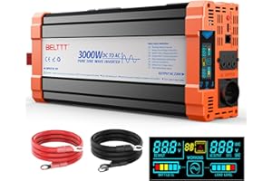 BESTYKS Przetwornica napięcia falownika 12V na 230V przetwornica czystej fali sinusoidalnej Przetwornica 3000W z gniazdami UE, wyjściem USB i wyświetlaczem LCD Moc szczytowa 6000W