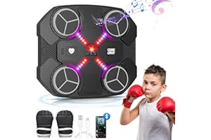 BUBA TOYS Music Boxing Machine, Bluetooth Boxing Machine, USB Charging Boxing Equipment with 3 Speed Levels, Cool Lights, Boxing Gloves for Boys Girls, Wall Mounted Training Device for Home Exercises (Black)