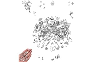 VULEVIRTUE 100 Pezzi Antico Argento Ciondoli,Ciondoli Misti Bigiotteria Charm Ciondoli per Bracciali Fai Da Te Ciondoli per Collane Smaltati Tibetano Ciondoli per Braccialetti,Collane,Portachiavi,Orecchini