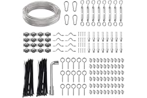Ruesious 60m Appese all'aperto Set di Fune, ​Acciaio Inossidabile Corda Appesa Giardino Kit, Kit per Appendere le Luci Acciaio inossidabile per Luci