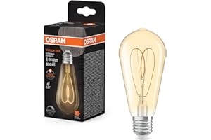 OSRAM Vintage 1906 Edison è una lampada LED bianca calda dimmerabile a forma di lampadina Edison con filamento. Offre 8 W per 806 lm, attacco E27, vetro color oro, diametro 64 mm, 2200 K, EEK F.