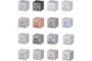 HOMOSTARRY 16pcs Element Würfel Set 0.39" Dichte Metall Würfel Set 10mm bis 99.99% Reinheit, Wolfram Würfel, Bismut und 18 Mehr für Schüler Lehrer Wissenschaft Liebhaber Sammlung&DIY