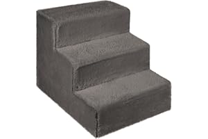 Mg Design Hundetreppe 3 Stufen in Dunkelgrau – Stabiler Holzrahmen, gelenkschonend, leicht & mobil, für Sofa & Bett, für Hunde & Katzen