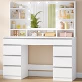 Hzuaneri 108 cm Make-up Dressing Table, 10 LED Light Balloons, White-Silver | 3 Colors, Adjustable Brightness, Large HD Mirro