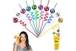 KOMICO 10Pcs Mirror Disco Ball Straws, Reusable 8 Color 70s Disco Party Decorations Mini Disco Balls Straw Cups Glitter Ball, Disco Accessories Mirror Ball for Dance Birthday Supplies