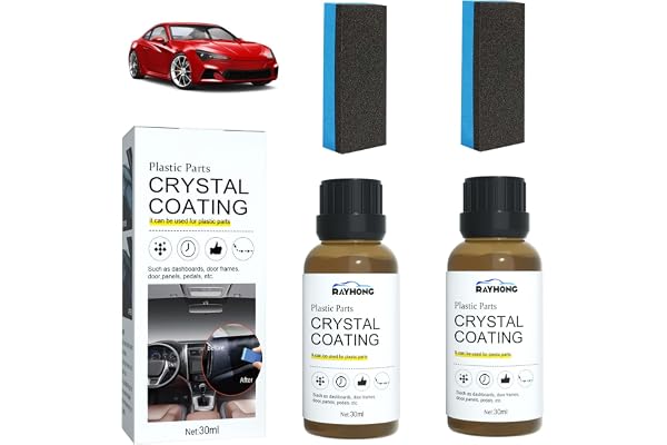 Crystal Coating Voiture Plastique Rénovation Revêtement, Renovateur Plastique Voiture Interieur, Revêtement En Pièces En Plastique, Agent De Remise À Neuf De Placage De Voiture Avec Éponges (2 Pièces)