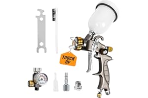 BEETRO TC0555 HVLP Touch Up Mini Air Spray Gun for Clearcoats 1.0mm Stainless Steel Nozzle 150ml Capacity 7.0CFM 22psi with Type 2 Adapter Air Control Valve and Filter Professional