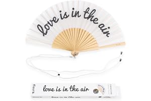 Fisura - Originalfläkt med budskapet "Love is in the air". Fläkt för bröllop. Svartvit träfläkt. Fläkt med hängare. Mått: 42,5 centimeter x 23 centimeter.