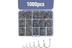 ZLXHDL Anzuelos de Pesca, 1000 Piezas en 3# - 12# de Anzuelos de Acero con Púas, Dise?o de Anillos de fijación de Tubos, Anzuelos de Pesca Mar Que no se desenganchan fácilmente