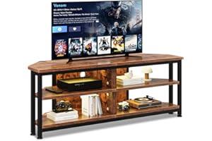 Dripex TV Stand Cabinet with LED Lighting, Corner Cabinet TV Unit for up to 55 Inch TV with Open Gaming Entertainment Center Shelves Vintage Industrial TV Standchest (120x36x45.5 CM)