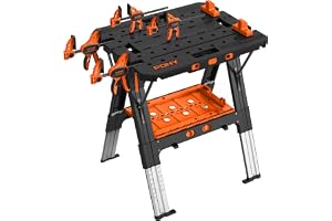 PONY 2-i-1 arbetsbord med 2 triggerklämmor | 2-i-1-design, 78 x 63 x 63 cm – 89 cm höjd justerbar, kraftig, 4 klämmor och 4 b