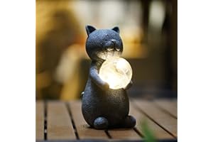 Yeomoo Statue de Chat Décoration de Jardin Exterieur avec Boule Solaire Figurine - Drôle Chats Décor Jardin Cadeau pour Femme Homme Maman Anniversaire Etanche Jardin des Fées Decor de Balcon Gris