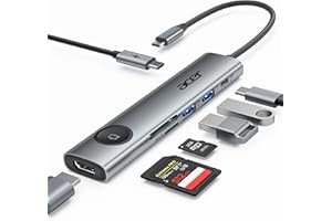acer Hub USB C 7 w 1, Adapter USB C do HDMI 4K@60Hz, 2 * 5Gbps USB 3.0 & Port danych typu C, 100 W PD, czytnik kart SD, Przycisk Wł./wył Ekranu, kompatybilny z MacBook Pro/Air, iPad Pro/Air, XPS