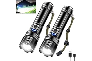 ‎GLARYLIGHT Glarylight Taschenlampe LED Aufladbar 500,000 Lumen, LED Taschenlampe Extrem Hell XHP70.2 mit 5 Modi & Zoomable & IPX7 wasserdicht, Starke Taschenlampen für Camping, Wandern, Notfälle (2 Pack)
