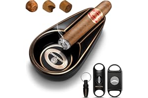 CIGARLOONG Zigarren-Aschenbecher- und -Beschneider-Set. Keramischer Aschenbecher mit V-Beschneider, Guillotine-Beschneider und Zigarrenstich. Ein Zigarrenzubehör-Set,Geschenk für Männer (Schwarz)